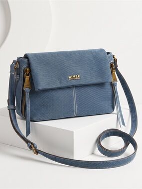 Aimee Kestenberg Denim Blue Crossbody Bag with Gold Hardware